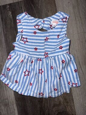 Cat & Jack Light Blue and White Striped Baby Dress with Red Stars